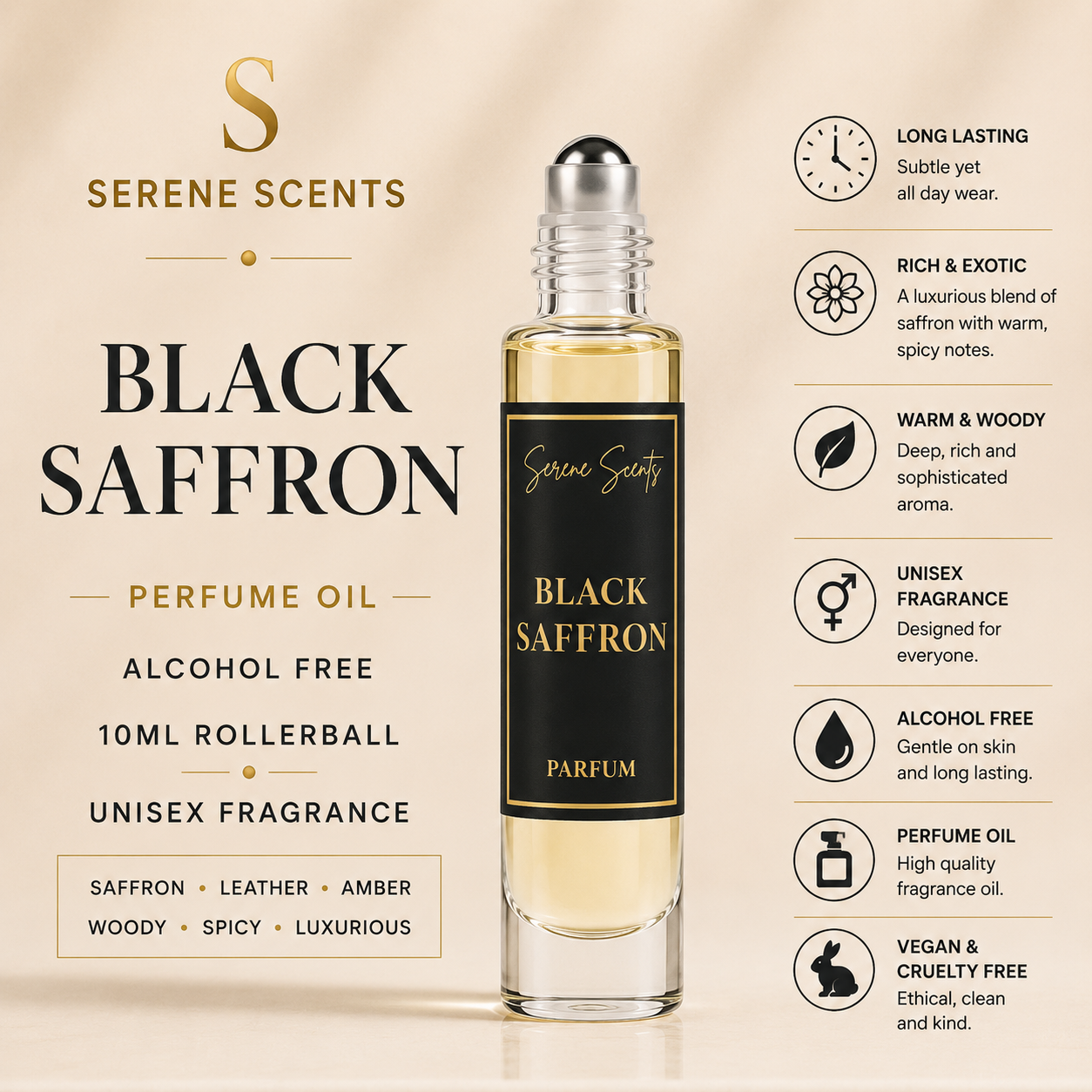 Black Saffron 10ml Rollerball Perfume Oil from Serene Scents