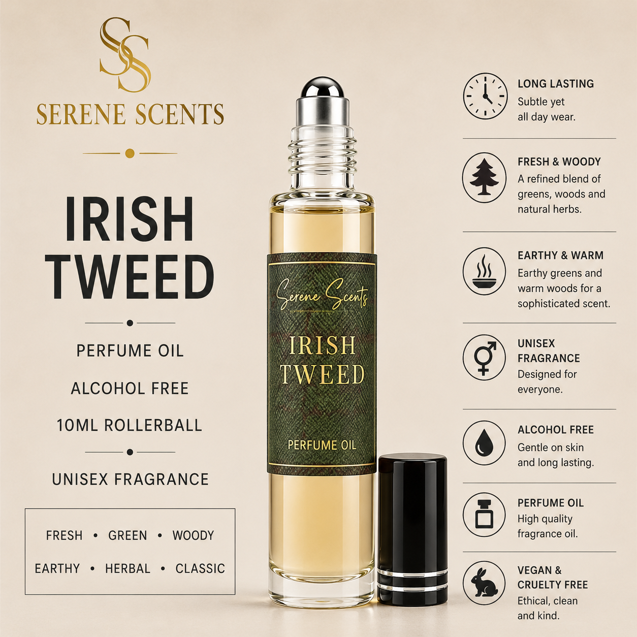 Green Irish Tweed 10ml Rollerball Perfume Oil from Serene Scents