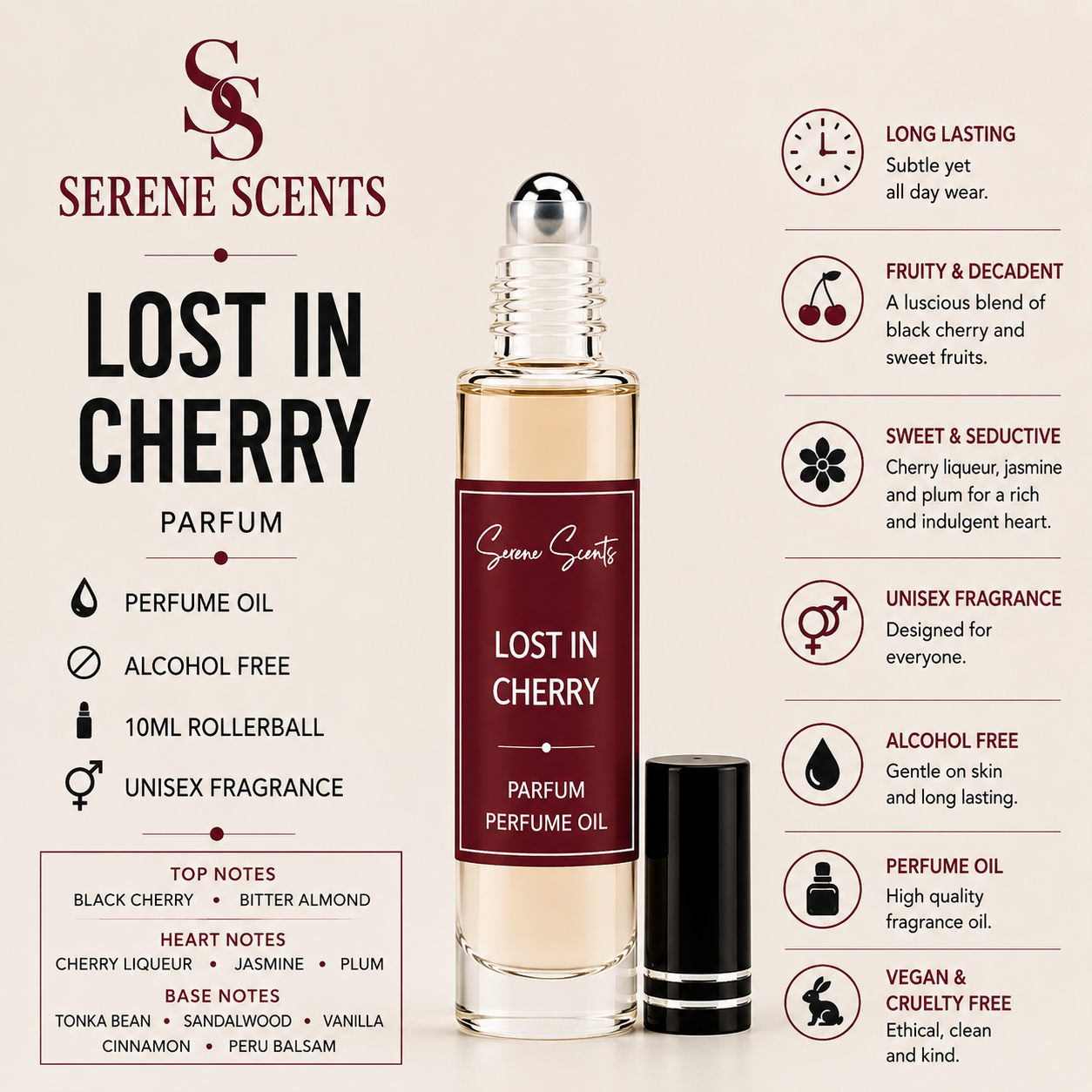 Lost in Cherry 10ml Rollerball Perfume Oil from Serene Scents