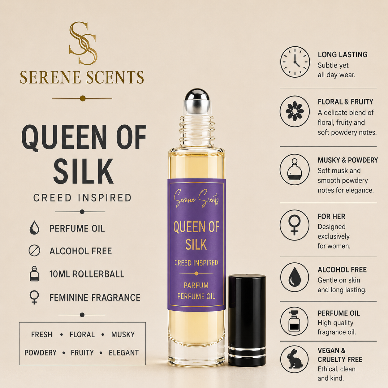 Queen of Silk 10ml Rollerball Perfume Oil from Serene Scents