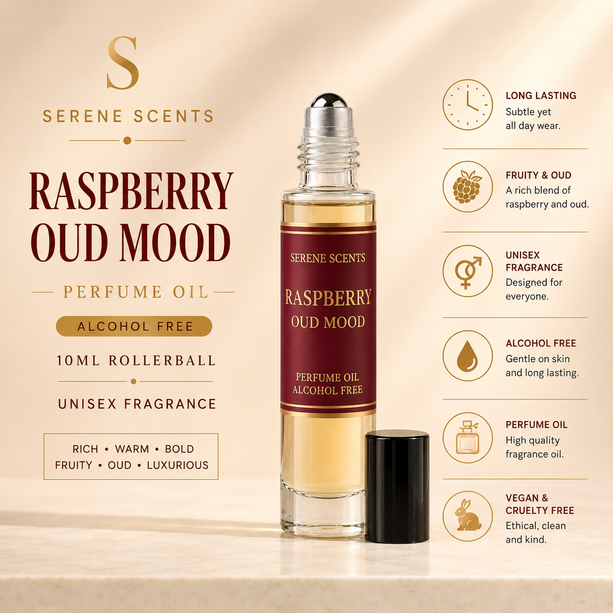 Raspberry Oud Mood 10ml Rollerball Perfume Oil from Serene Scents