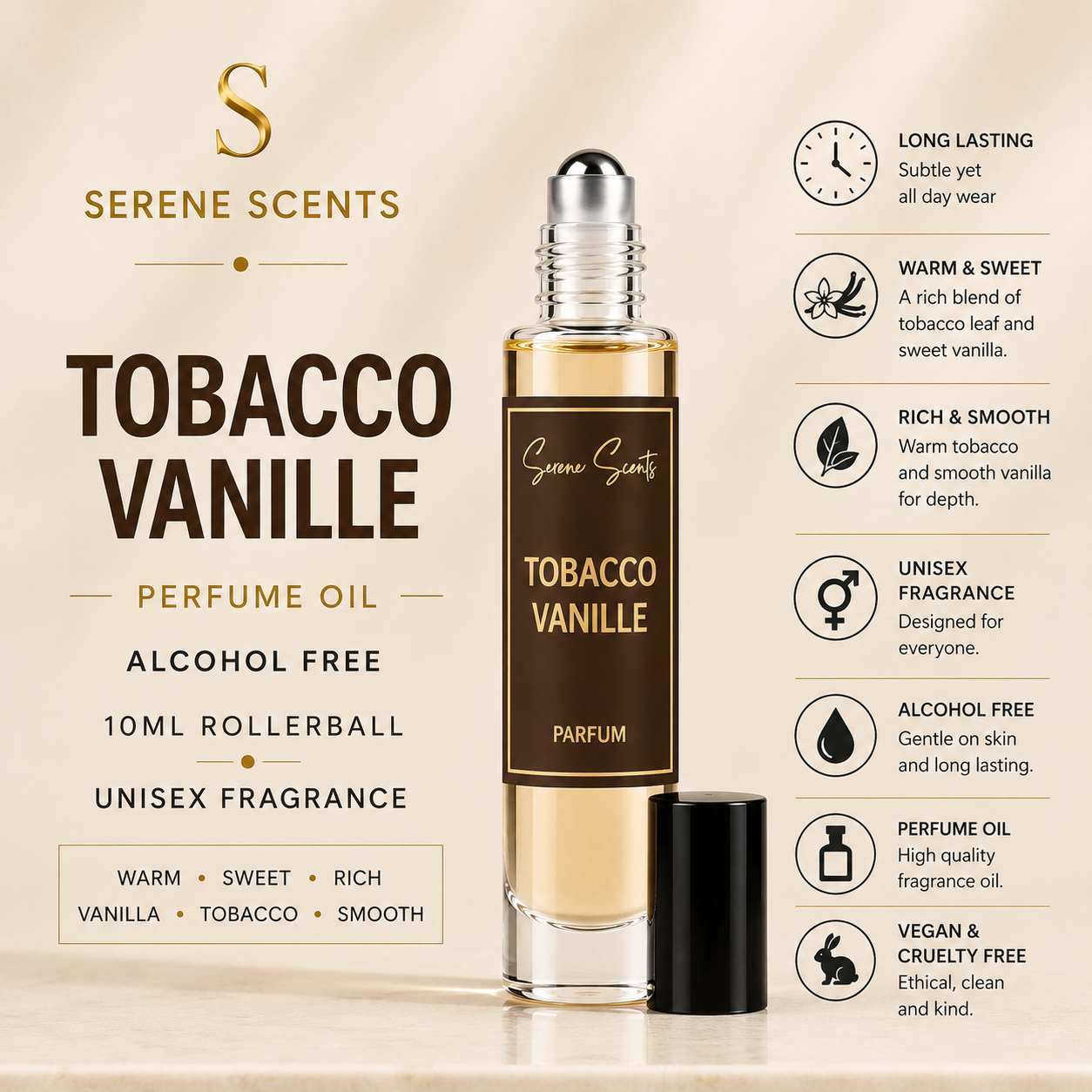 Tobacco Vanille 10ml Rollerball Perfume Oil from Serene Scents