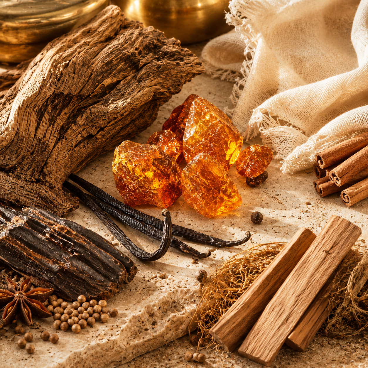 Luxury Amber Fragrances Collection featuring amber resin, vanilla and warm woody notes 