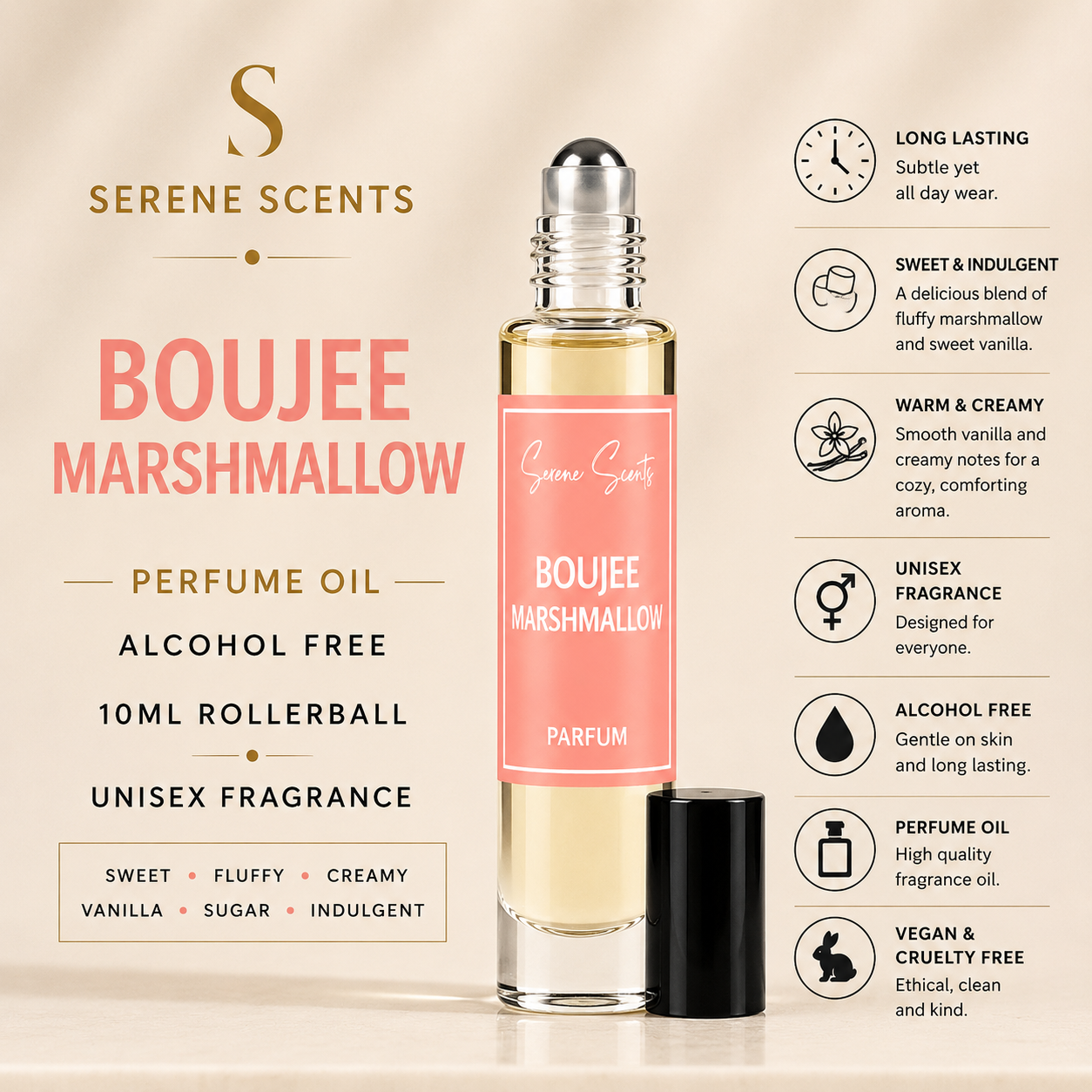 Boujee Marshmallow 10ml Rollerball Perfume Oil from Serene Scents