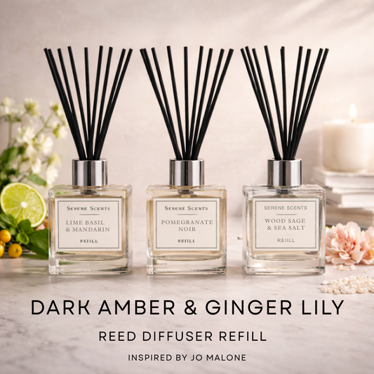 Dark Amber & Ginger Lily Reed Diffuser Refill from Serene Scents