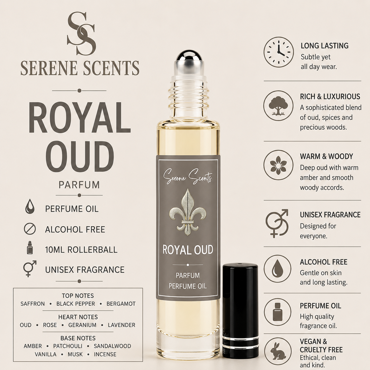 Royal Oud 10ml Rollerball Perfume Oil from Serene Scents