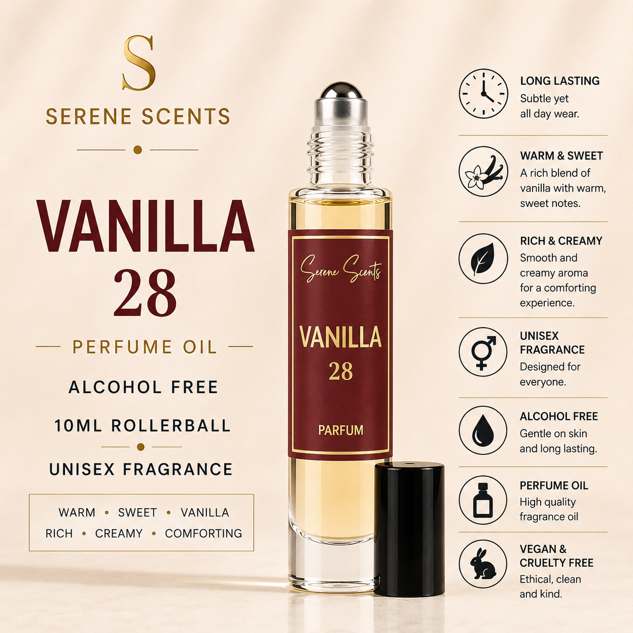 Vanilla 28 10ml Rollerball Perfume Oil from Serene Scents